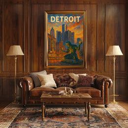 Spirit Of Detroit Poster Fiery Cityscape For Detroit Fans