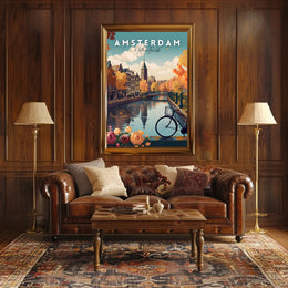 Scenic Autumn Amsterdam Canal Travel Poster