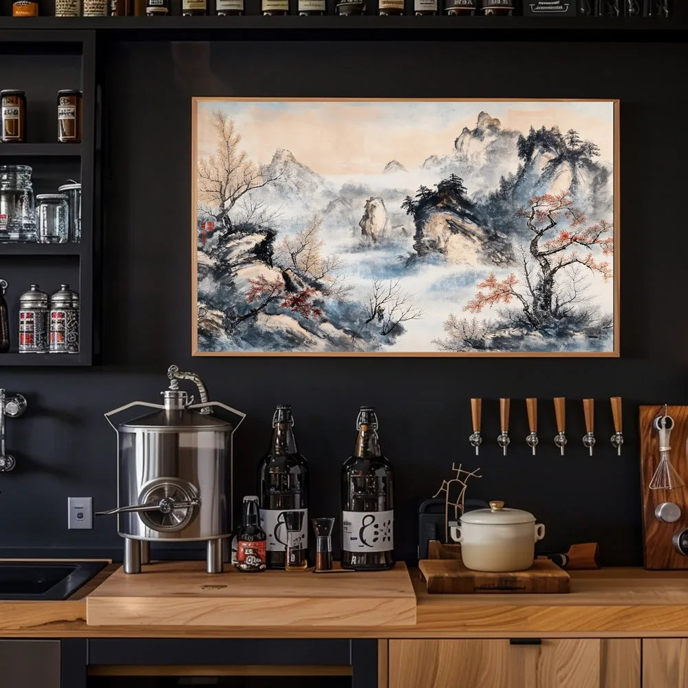 Elegant East Asian Landscape Ink Wash Poster