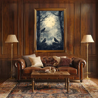 Moonlit Forest With Ravens Poster