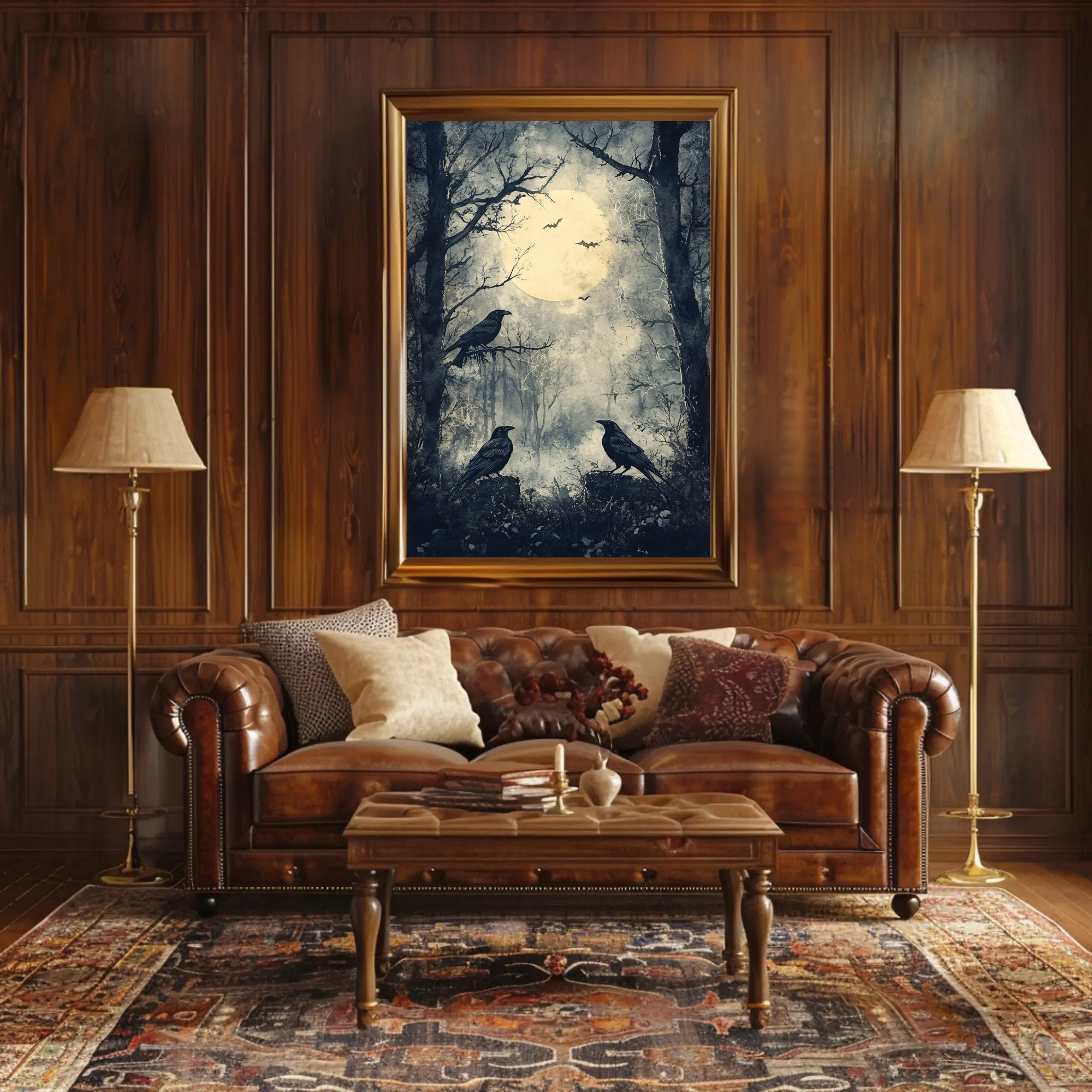 Moonlit Forest With Ravens Poster