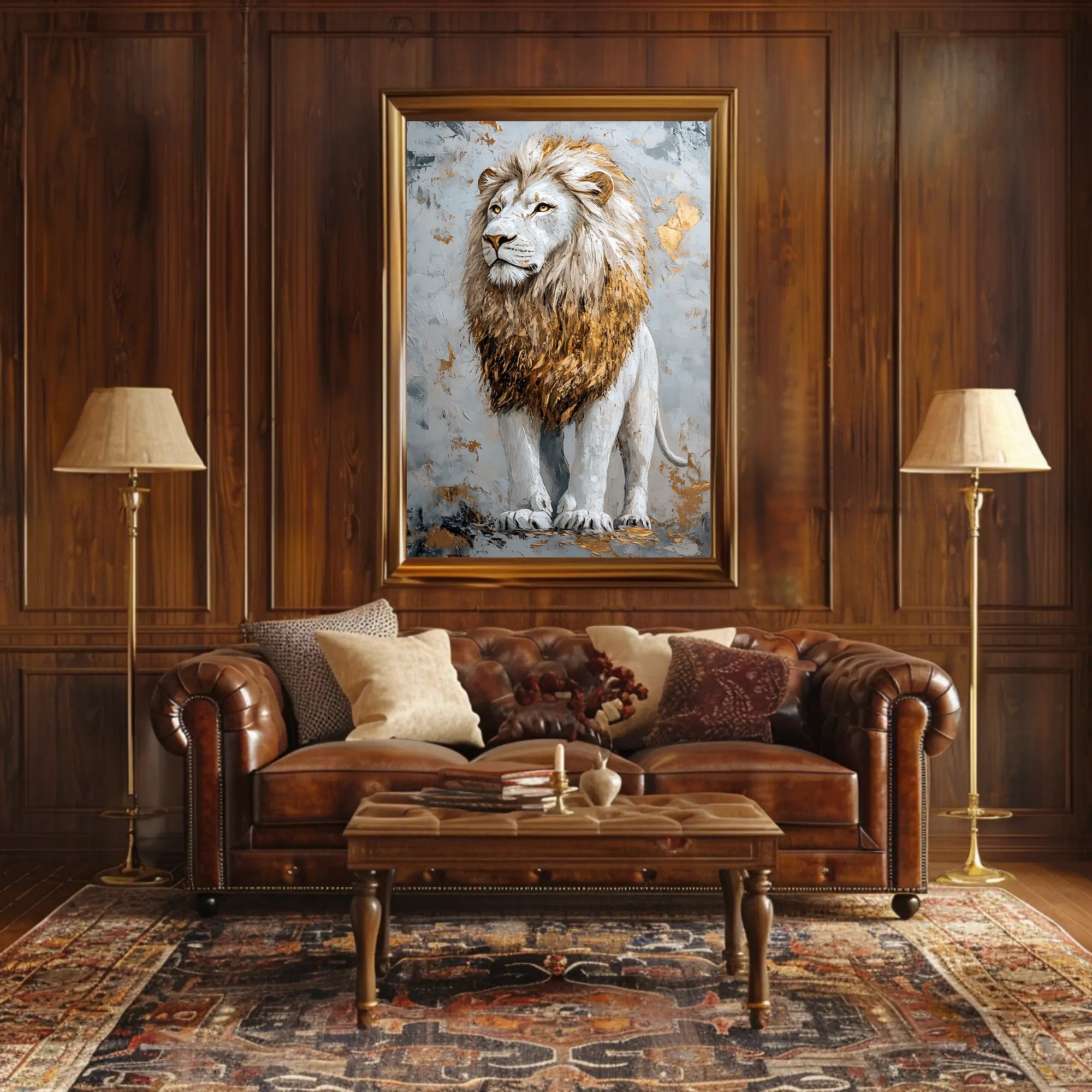 Majestic Lion in Gold and Earthy Tones Animal Poster