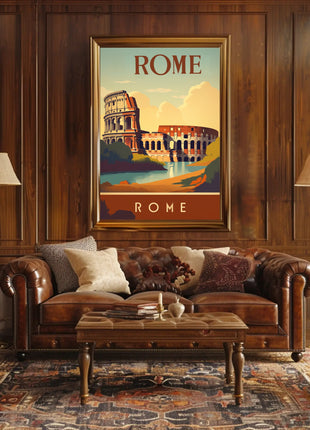 Colosseum Vintage Travel Poster: Rome's Iconic Landmark Illustration