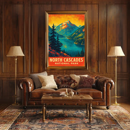 North Cascades Sunrise Adventure Vintage Poster