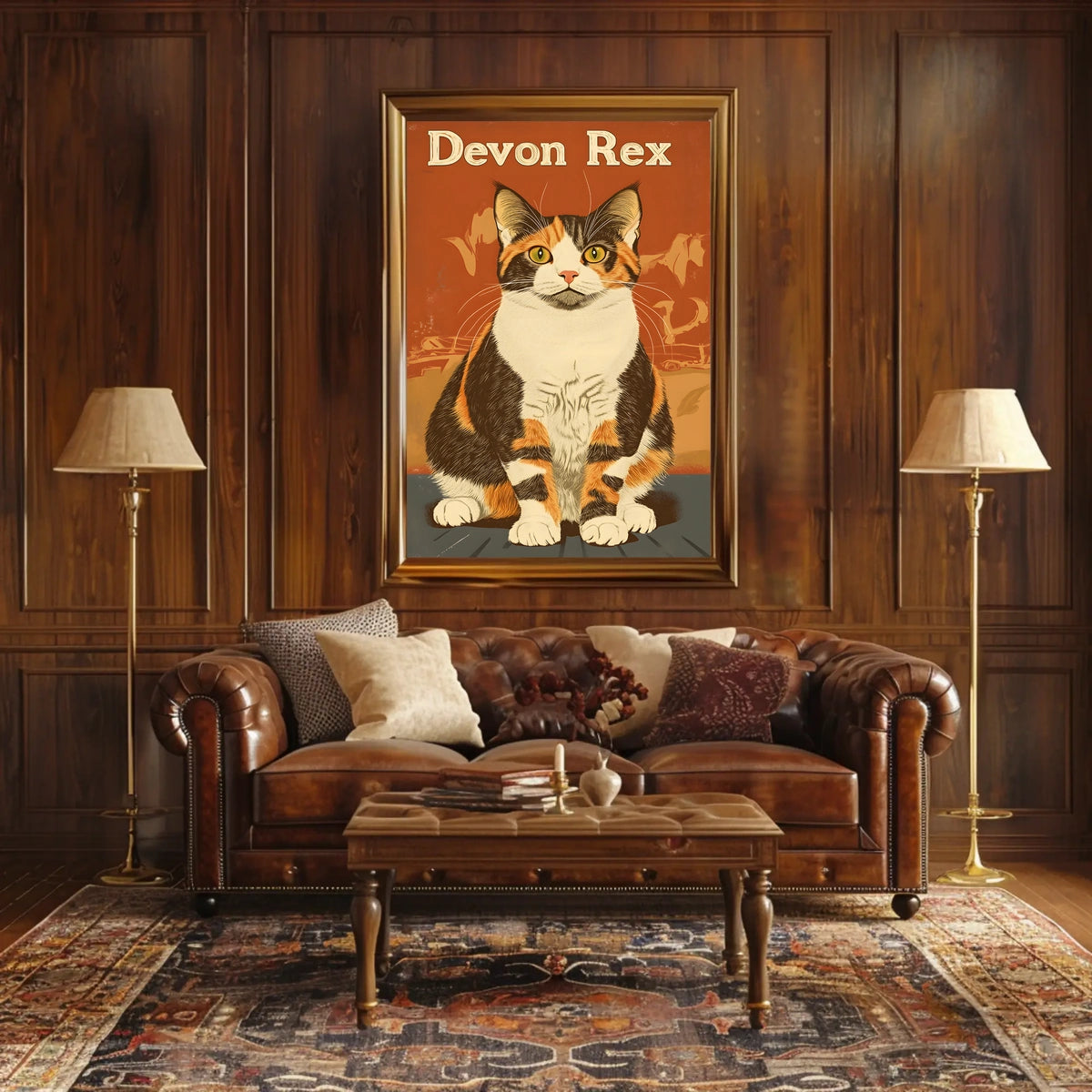 Devon Rex Cat Vintage Portrait Artwork Studio Quality Poster