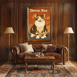 Devon Rex Cat Vintage Portrait Artwork Studio Quality Poster