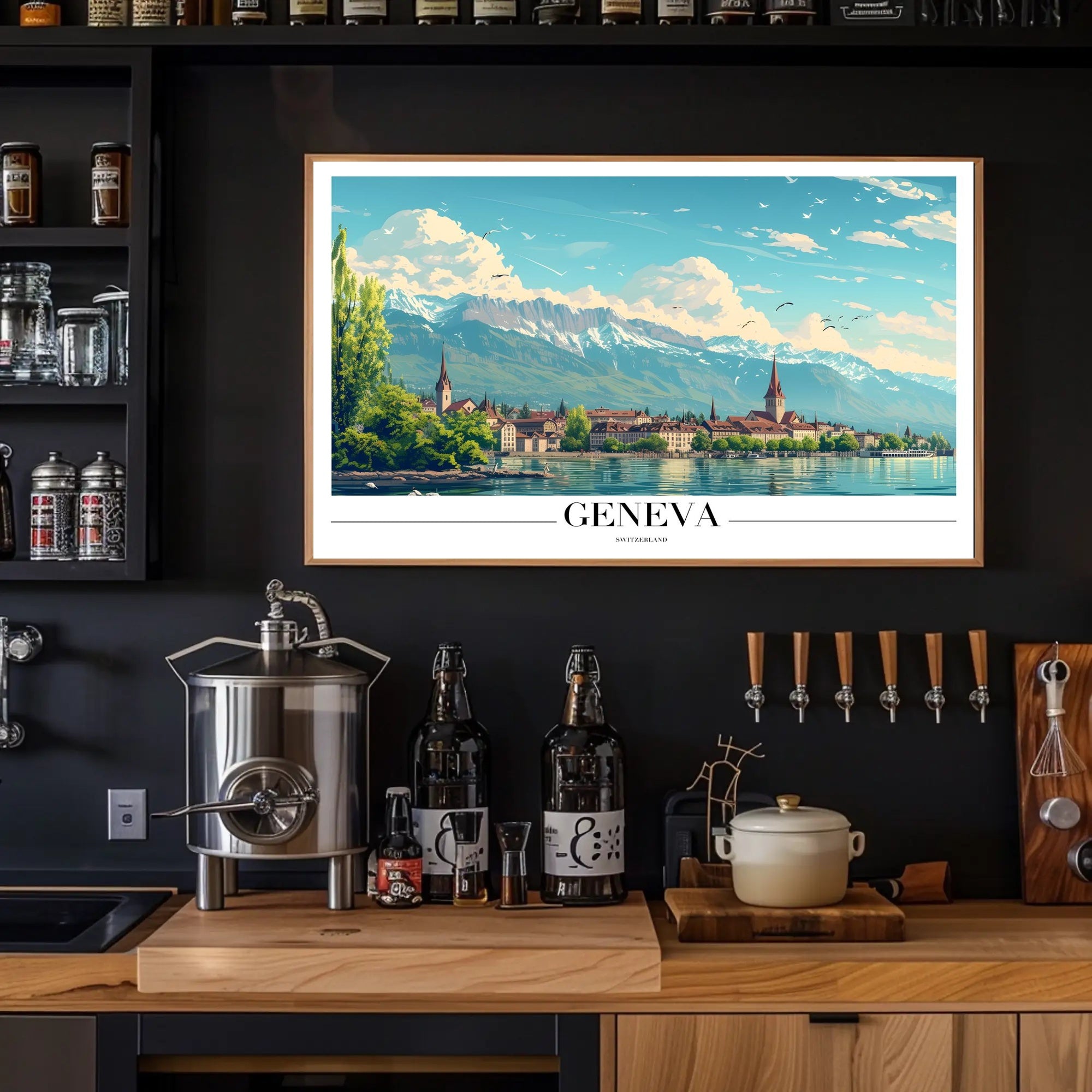 Geneva Scenic Cityscape with Vintage Travel Poster Aesthetics
