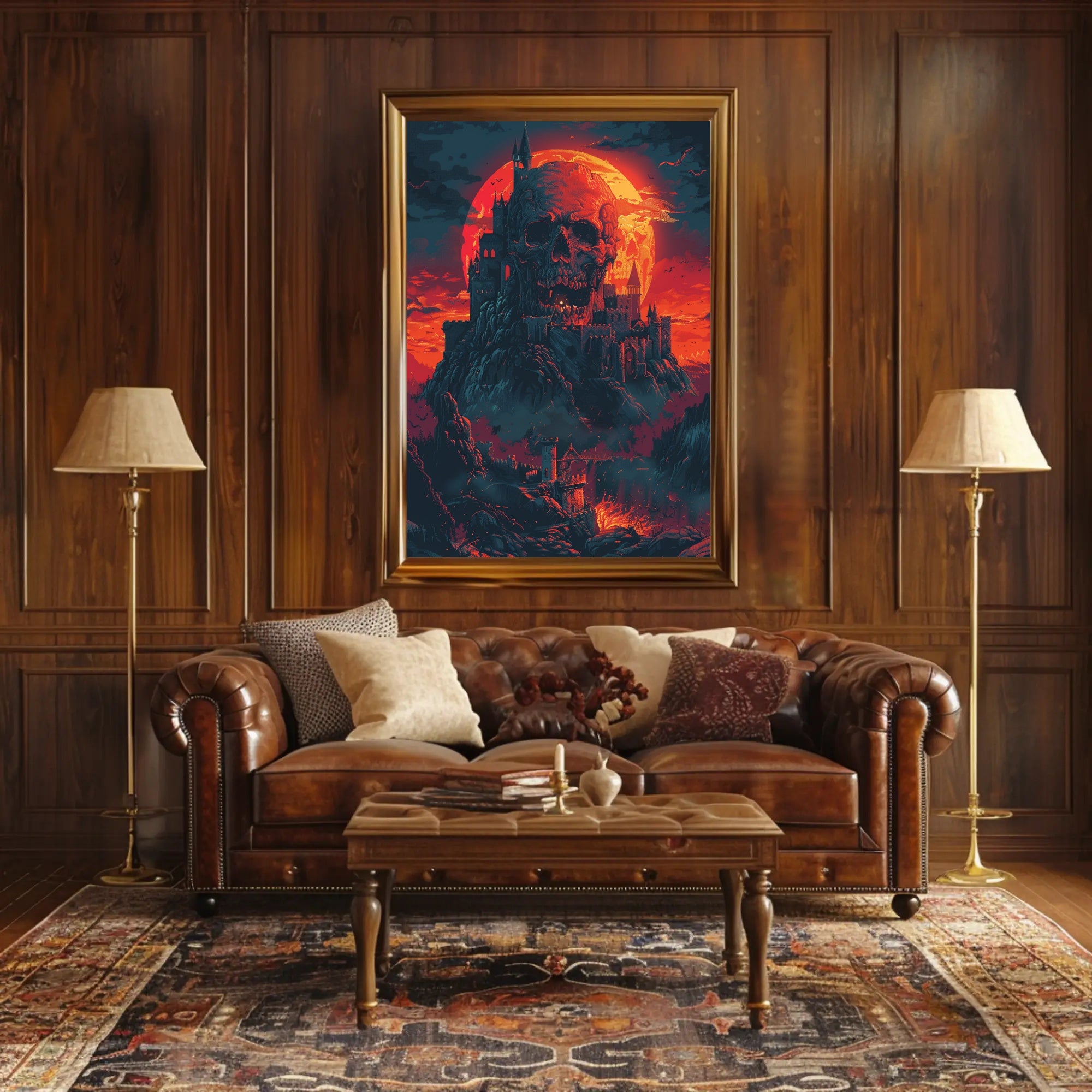 Skull Fortress Under a Blood Moon Art Print Poster PosterGoat