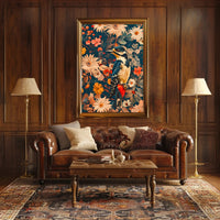 Vibrant Woodpecker Floral Paradise Poster
