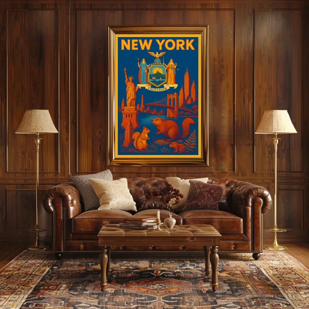 New York City Poster Vintage Landmarks Travel Wall Art