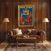 New York City Poster Vintage Landmarks Travel Wall Art