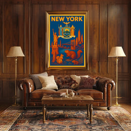 New York City Poster Vintage Landmarks Travel Wall Art