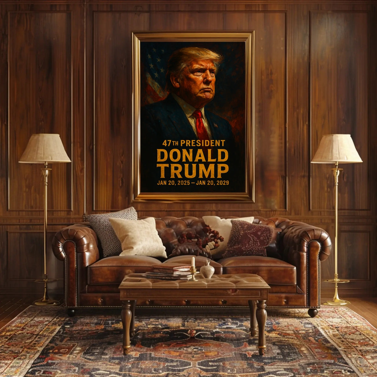 Trump Visionary Leader Patriotic Oil Painting Poster