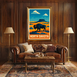 North Dakota Pixel Art Landscape Poster