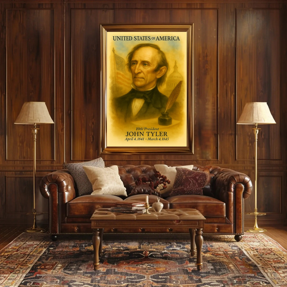 John Tyler 10th President of the United States Vintage Watercolor Poster