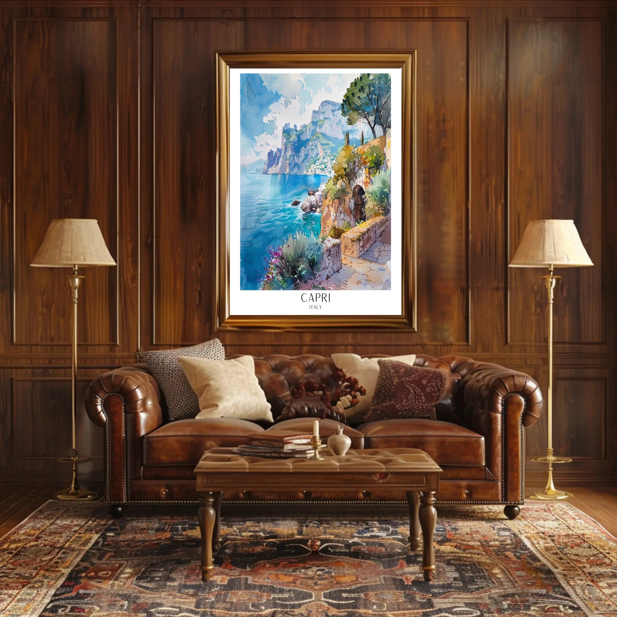 Capri Italy Watercolor Travel Poster PosterGoat