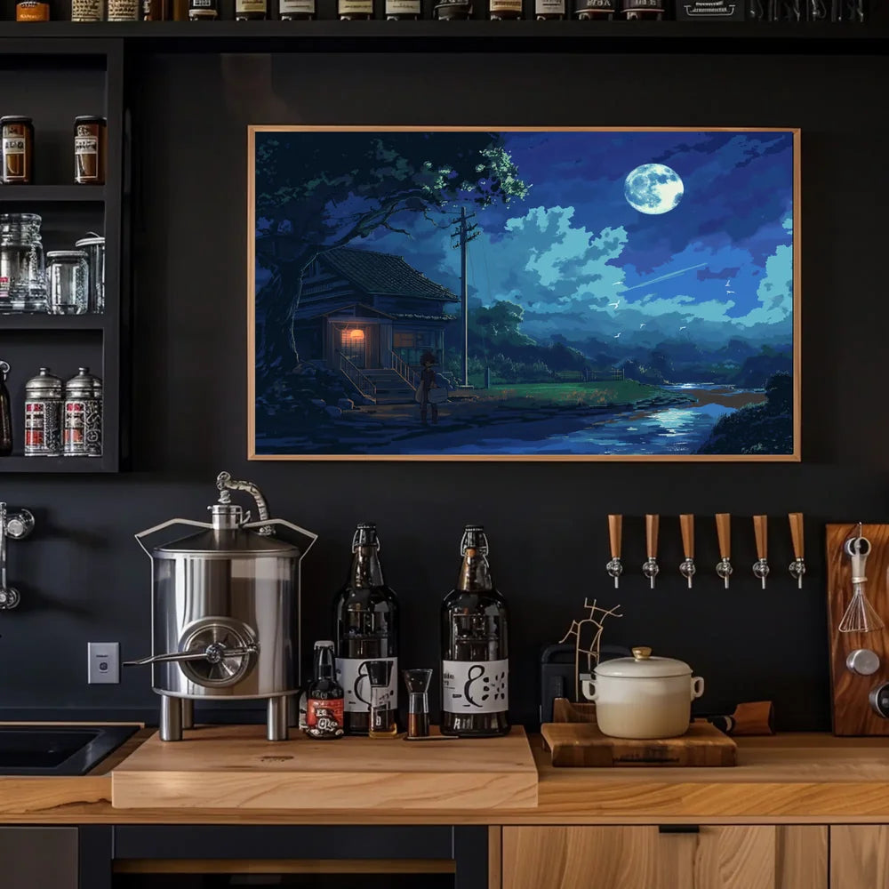 Tranquil Japanese Night Scene Anime-Inspired Poster