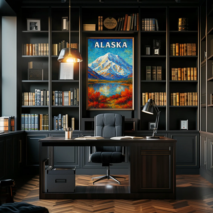 Alaska Mountain Reflection Autumn Foliage Lake Travel Poster