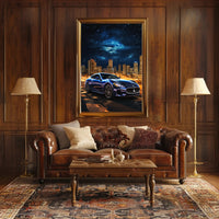 Luxury Maserati in Urban Skyline Futuristic Sci-Fi Poster
