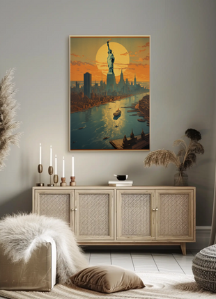 New York Sunset Vintage Travel Poster