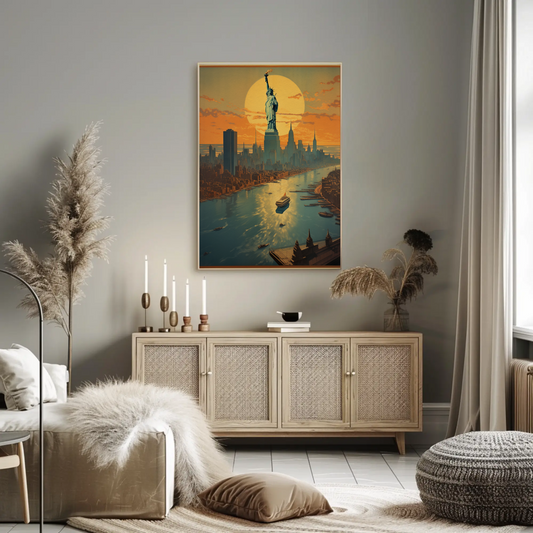 New York Sunset Vintage Travel Poster