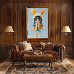 Cute Cartoon Child in Bunny Outfit Pop Culture Poster PosterGoat