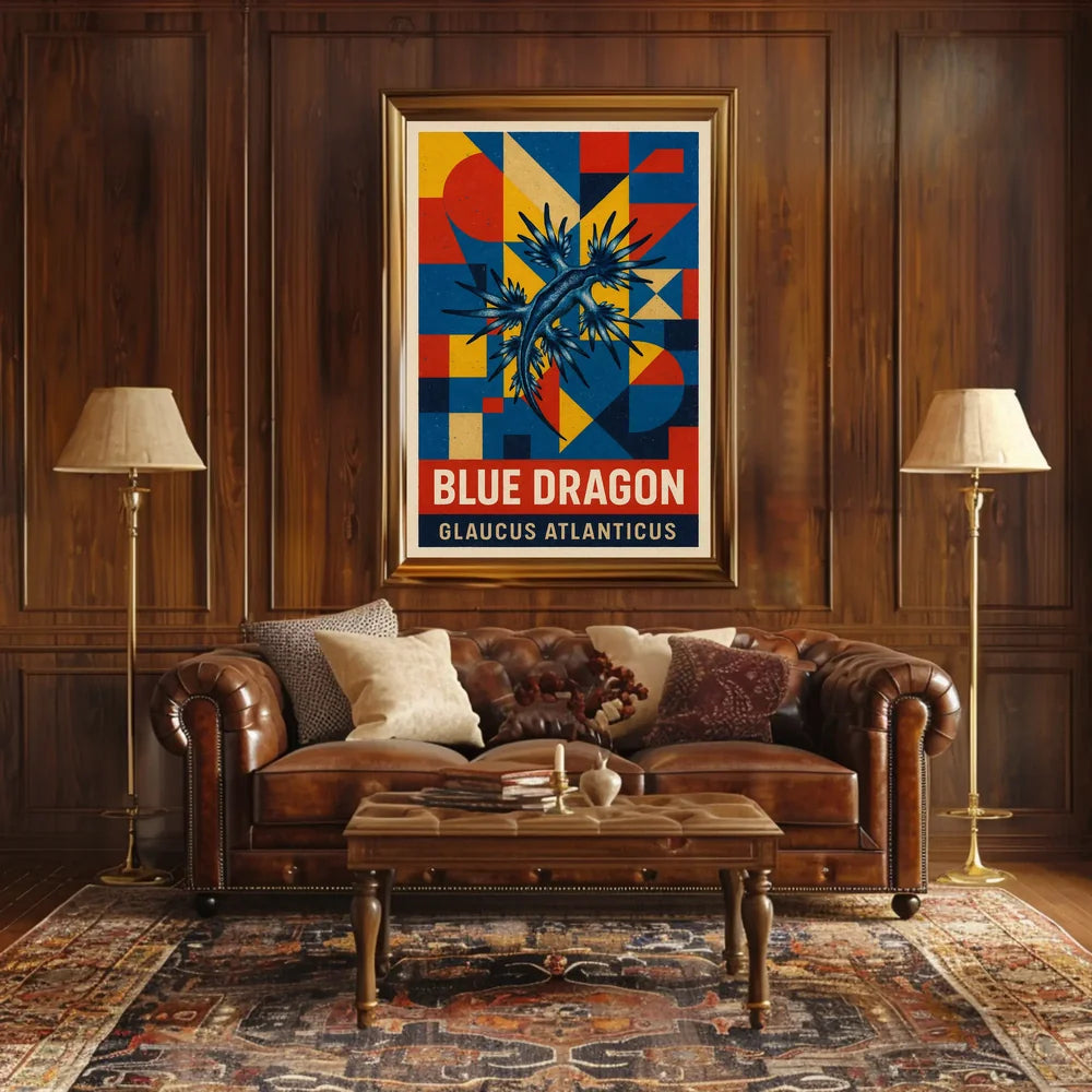 Blue Dragon Sea Creature Design, Abstract Artistic Poster
