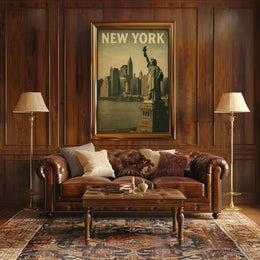 New York Skyline With Statue Of Liberty Poster