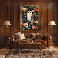 Barn Owl Amid Enchanted Flora: Artistic Animal Poster
