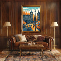 Mid-Century European Cityscape Retro Art Poster