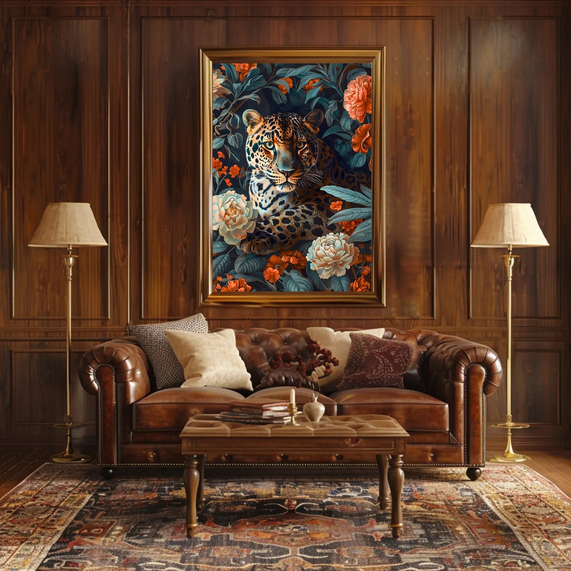 Majestic Leopard Floral Wall Art Print