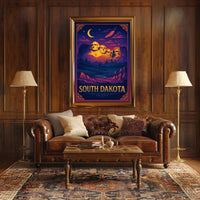 Mount Rushmore Night Poster Vintage South Dakota
