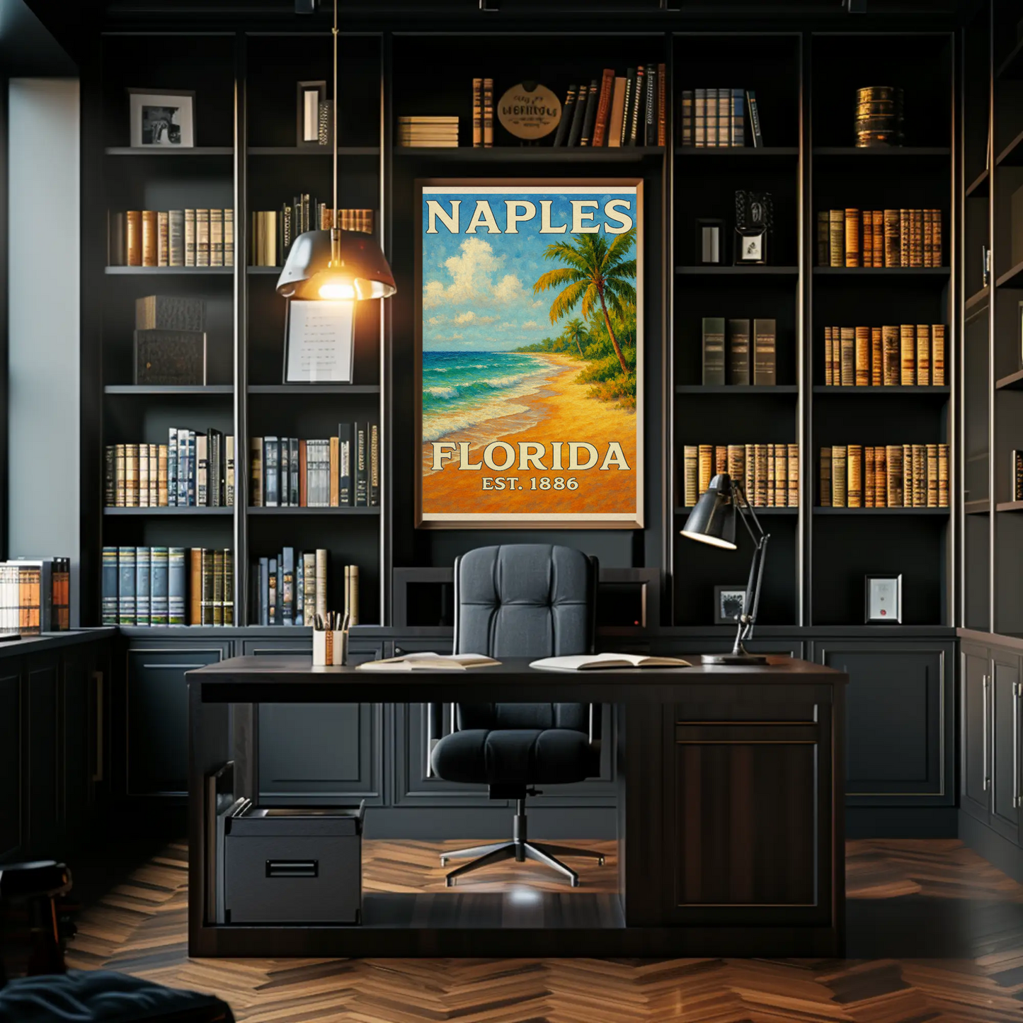 Naples Florida Beach Palms Surf Coastline Travel Poster