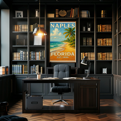 Naples Florida Beach Palms Surf Coastline Travel Poster