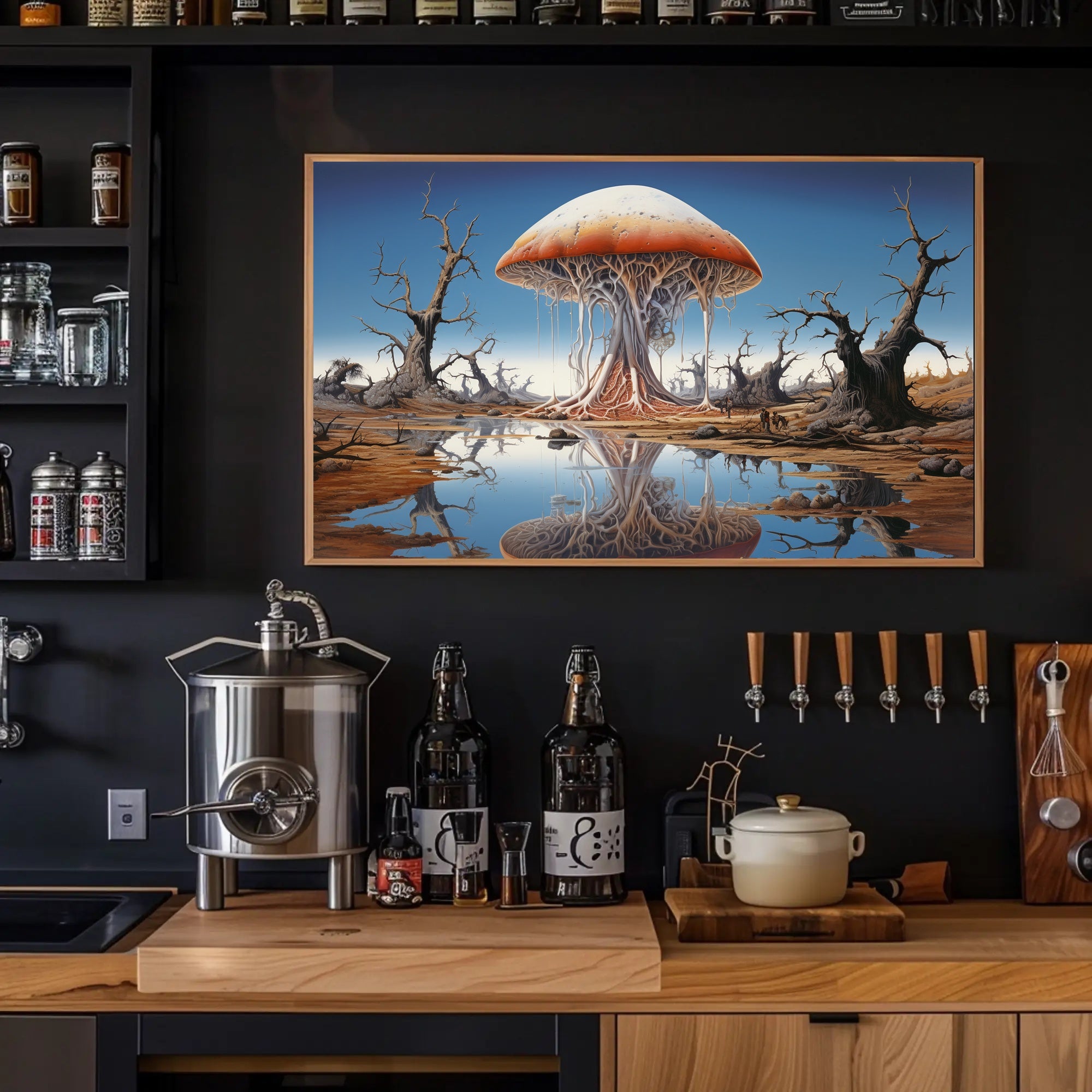 Surreal Mushroom Landscape in a Fantasy or Mythology Poster