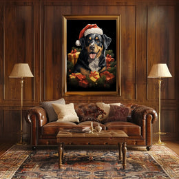 Festive Dog with Santa Hat Holiday Poster