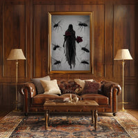 Mysterious Hooded Figure with Red Rose Artistic Poster PosterGoat