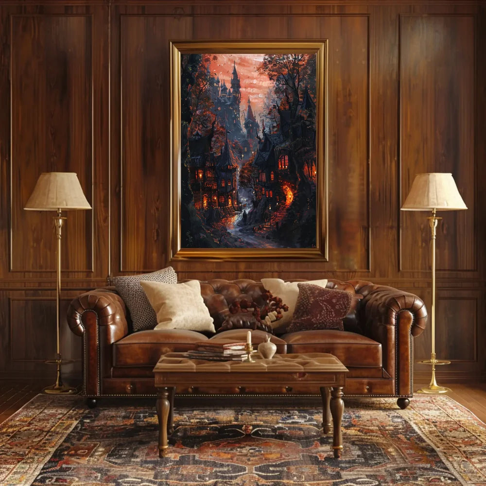 Mysterious Gothic Fantasy Village Medieval Art Poster