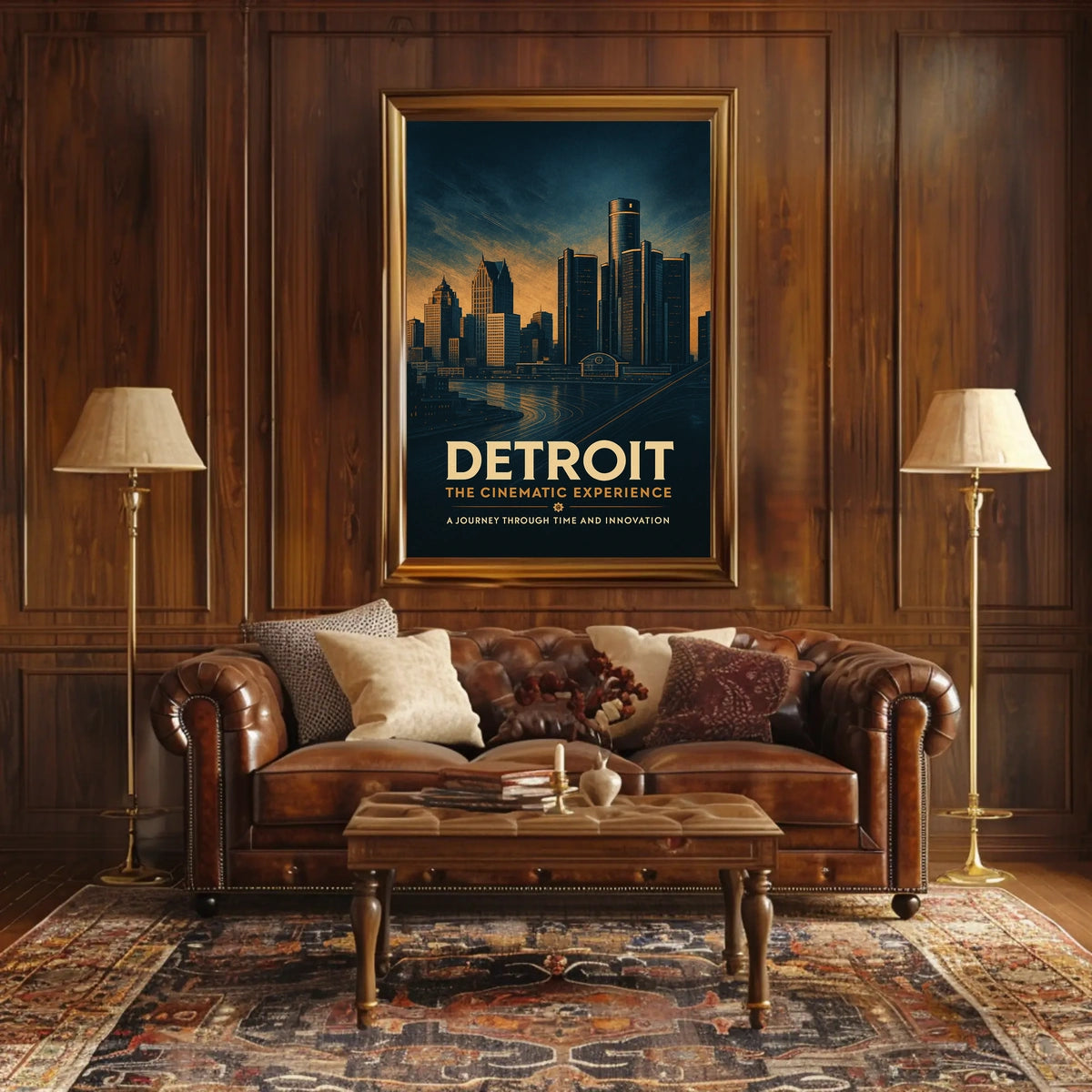 Detroit Skyline Vintage Cinematic Dramatic Poster