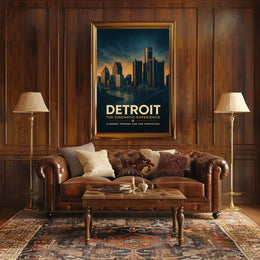 Detroit Skyline Vintage Cinematic Dramatic Poster