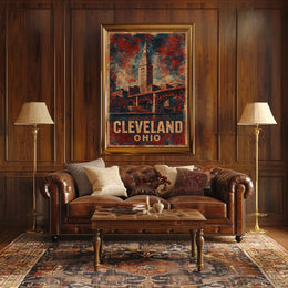 Cleveland Terminal Tower Vintage Travel Poster
