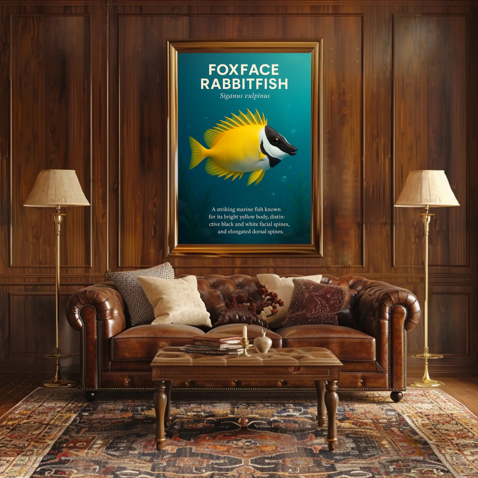 Foxface Rabbitfish Vibrant Illustration Educational or Infographic Poster PosterGoat
