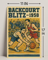 Backcourt Blitz 1958 Vintage Sports Poster