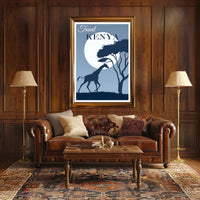 Kenya Sunset Silhouette: Giraffe at Moonrise Travel Poster