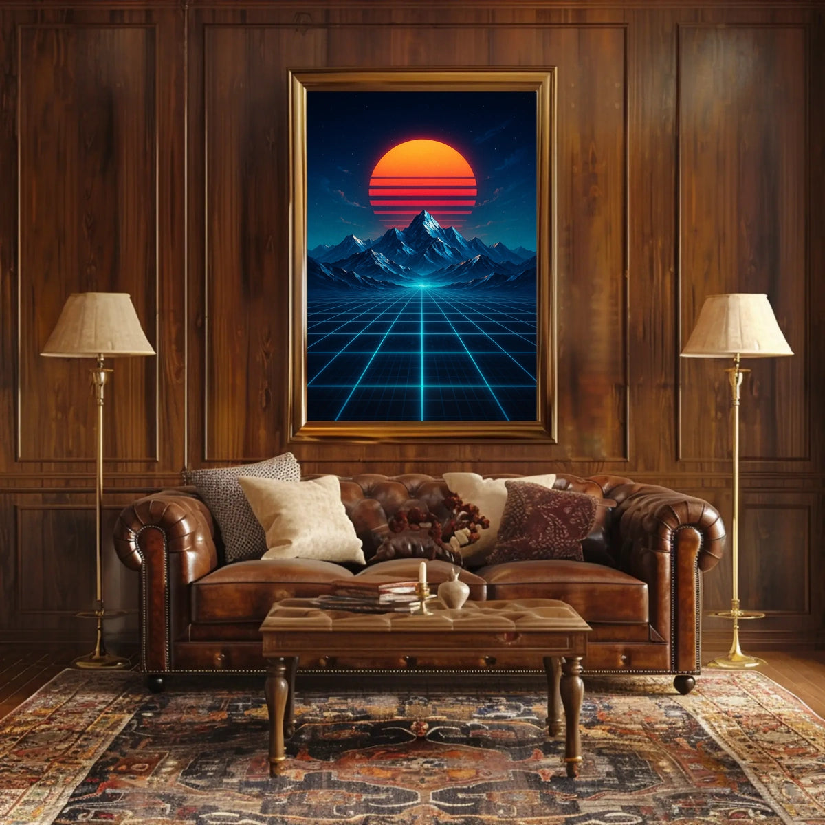 Retro-Futuristic Synthwave Landscape Art Poster Futuristic Sci-Fi Poster