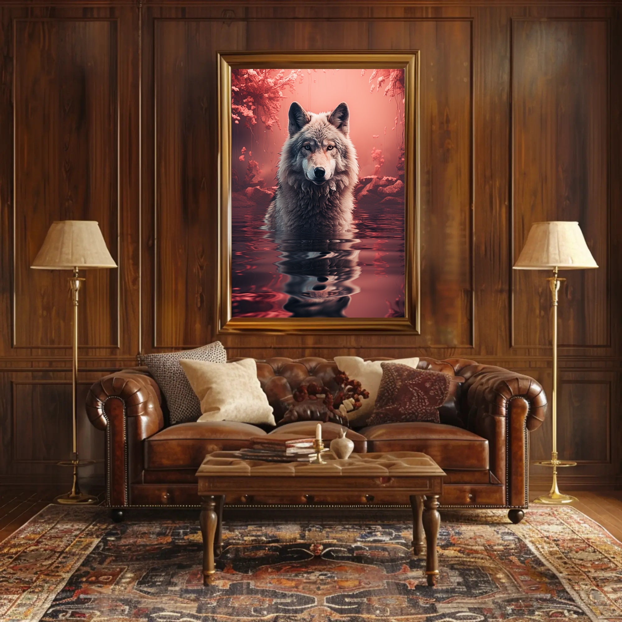 Majestic Wolf In Enchanted Waters Poster PosterGoat