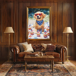 Golden Retriever Puppy Wearing Red Sunglasses Poster