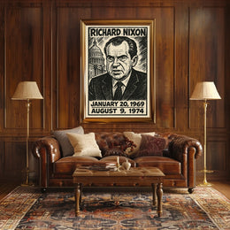 Richard Nixon 37th President of the United States B & W Comic Sketch Poster