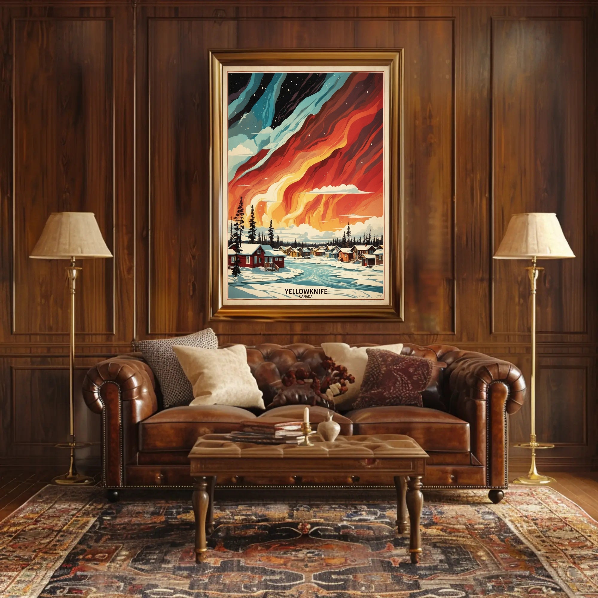 Yellowknife Northern Lights Vintage Travel Poster