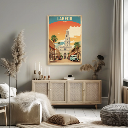 Laredo Texas Historic Tower Vintage Travel Poster